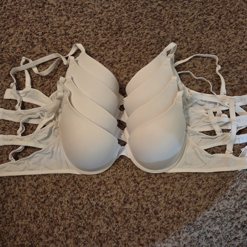 4 Victoria's Secret Pink Wear Everywhere Push-up Classic White Bras
